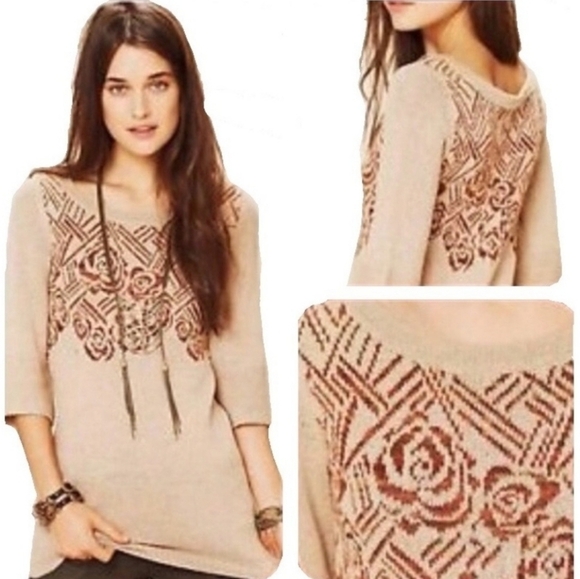 Free People Tops - Free People Tan Knit Rose Tunic Top